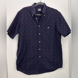 LACOSTE Men’s Short Sleeve Button Shirt Navy w/Red, Blue, White Pattern Size L
